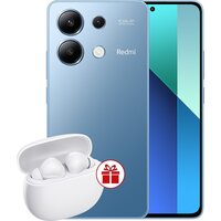 Телефон Xiaomi Redmi Note 13 6GB/128GB с NFC международная версия (ледяной синий) и Xiaomi Redmi Buds 4 Active (белый) по акции- фото